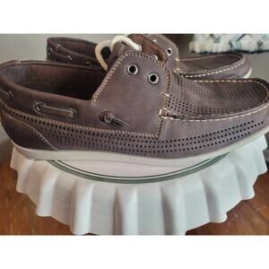 Steve Madden Brown Leather Slip On Lace Up Mens Boat Shoes Cork Insole SZ 9 NWOT